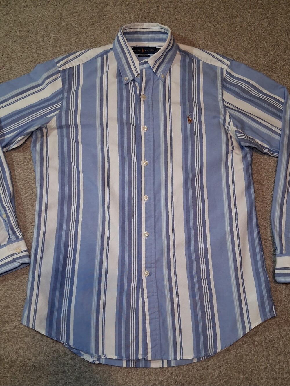 Ralph Lauren Blue Label Small Button Down Striped Shirt Blue White - Picture 2 of 8